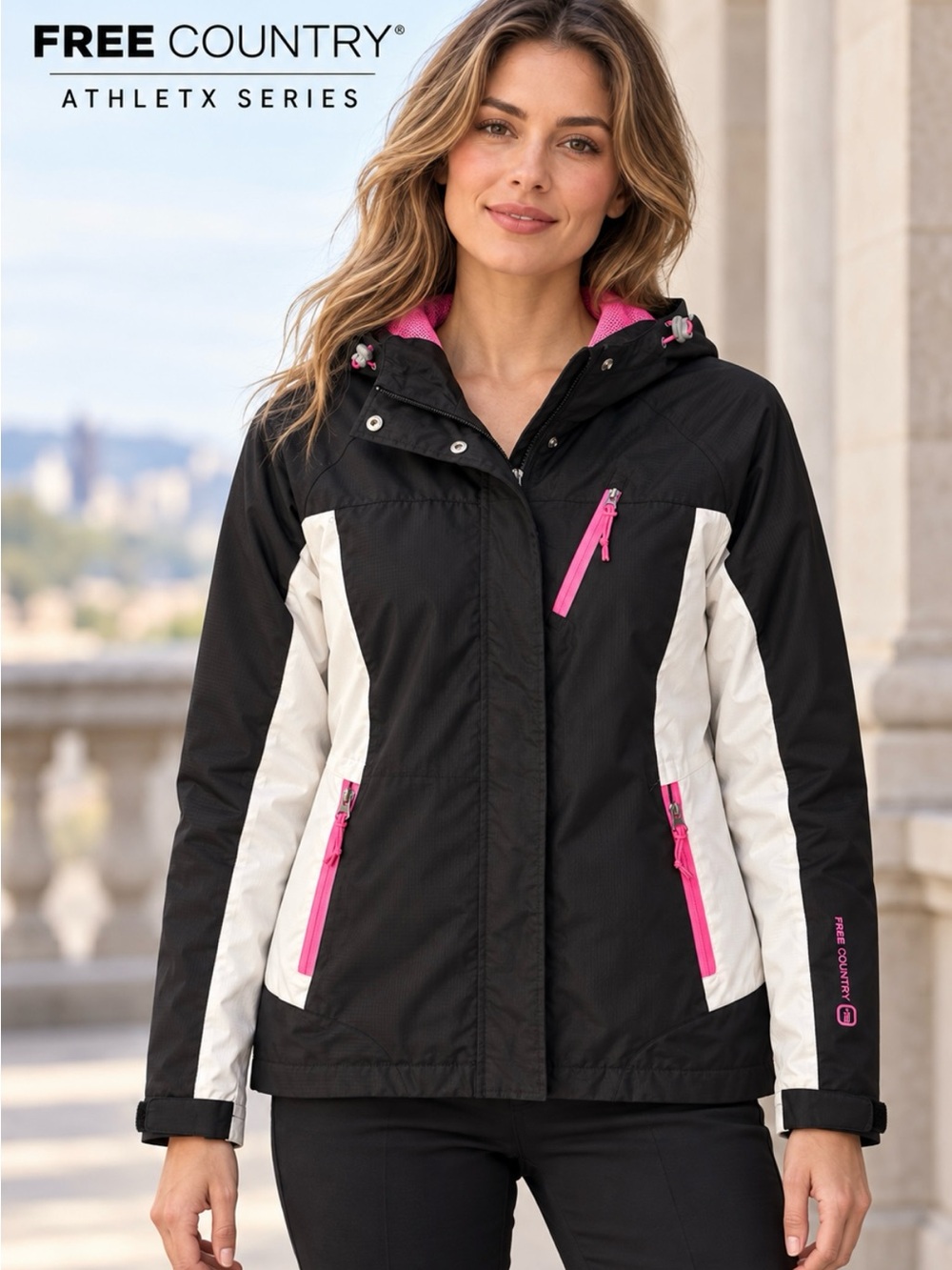 Free Country Women’s Black, White & Pink Ski Jacket Size Small